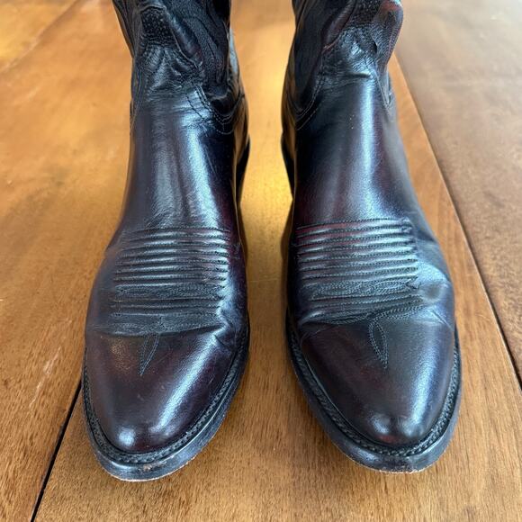 Lucchese 1883 Leather Cowboy Boots Wide Width Mens Western 8.5 Black Cherry Red - Picture 5 of 16